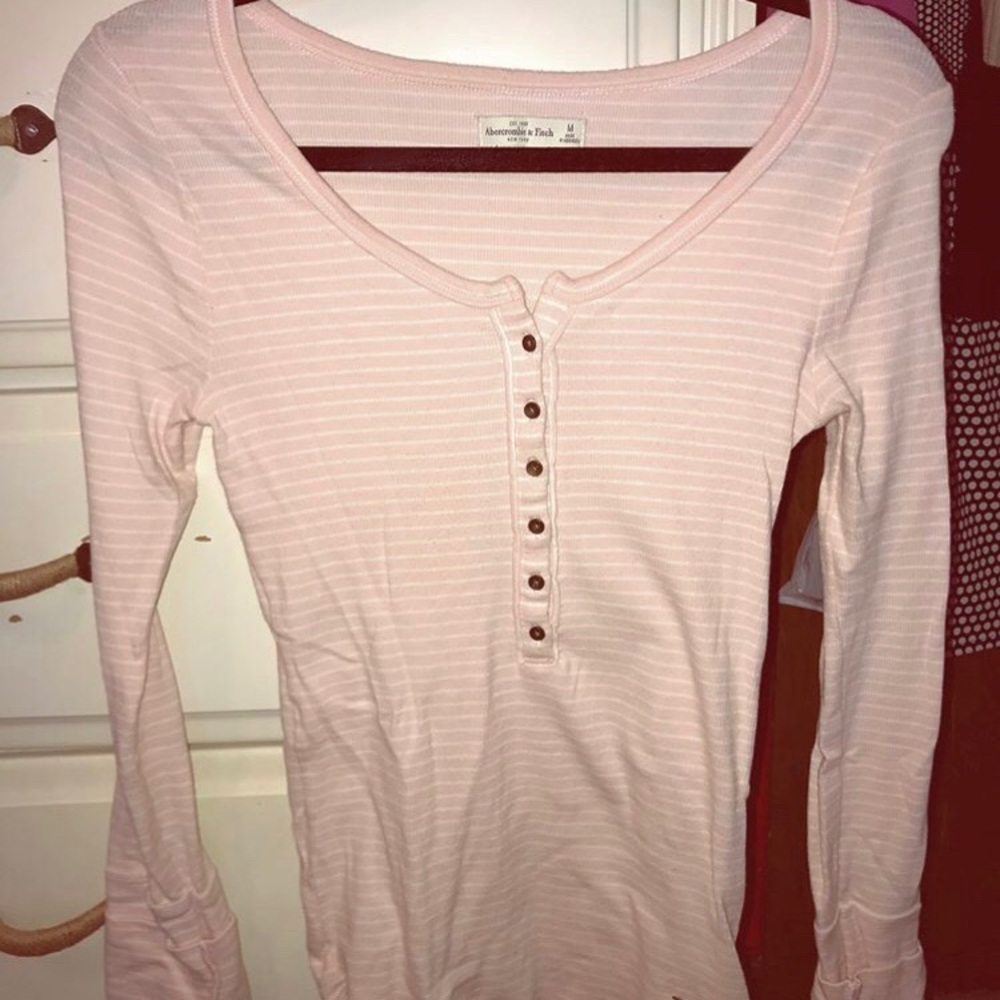 Pink & white striped long sleeve shirt